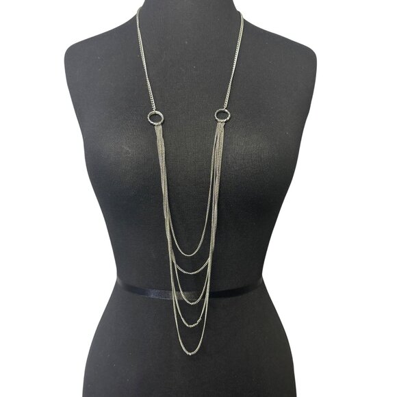 Layered Silver-Tone Multi-Strand Necklace Cascading Design Lobster Clasp - Picture 1 of 4
